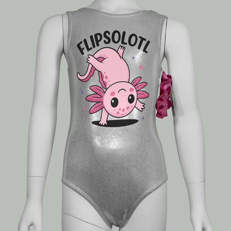Axolotl Gymnastics Leotard: Sparkly Silver & Pink Dance or Gym Outfit