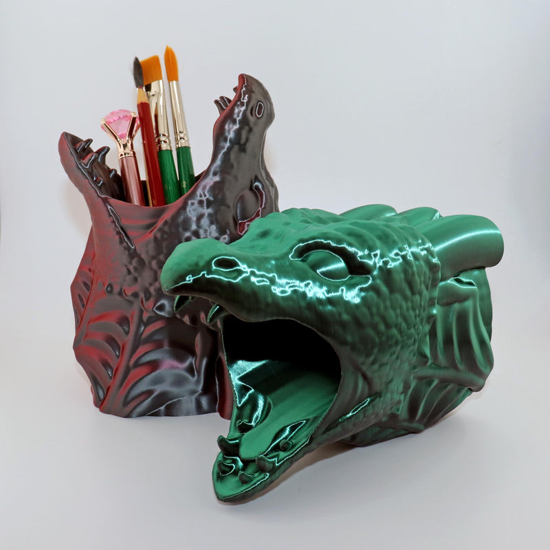 Dragon Head Pen Holder: Fantasy Desk Organizer Pencil Cup