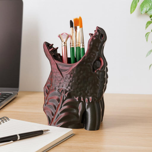 Dragon Head Pen Holder: Fantasy Desk Organizer Pencil Cup