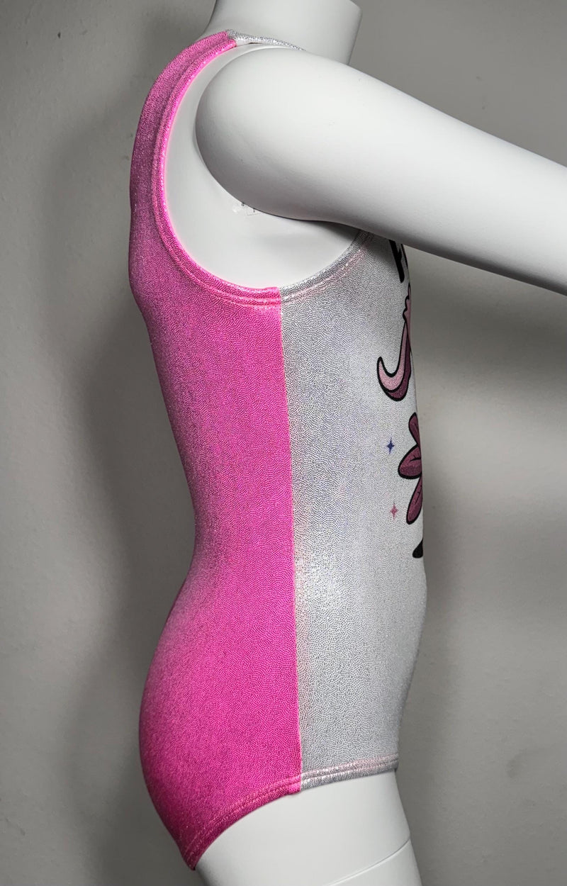 Axolotl Gymnastics Leotard: Sparkly Silver & Pink Dance or Gym Outfit