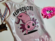 Axolotl Gymnastics Leotard: Sparkly Silver & Pink Dance or Gym Outfit