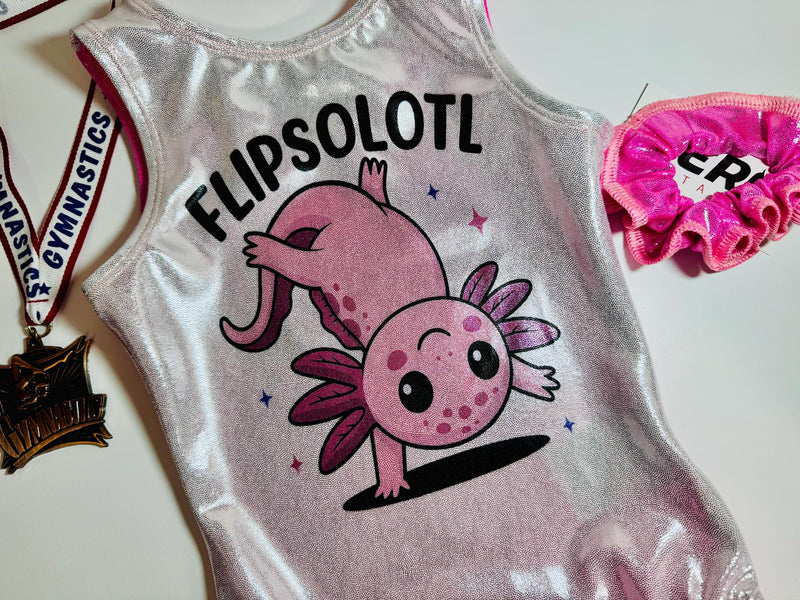 Axolotl Gymnastics Leotard: Sparkly Silver & Pink Dance or Gym Outfit