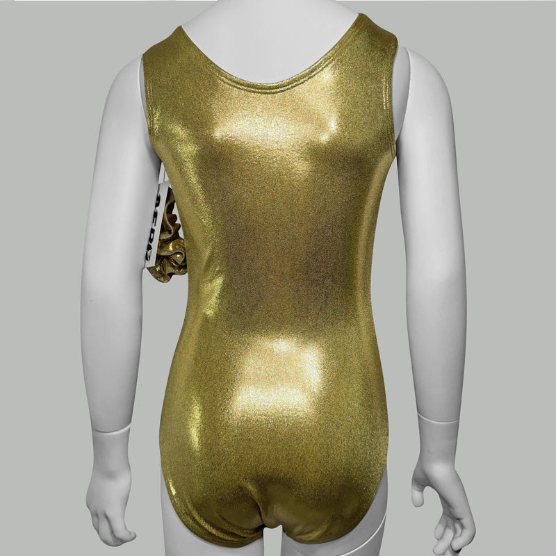 Pop Star Gymnastics Leotard, Silver Mystique Spandex with gold stars