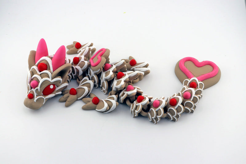 Valentine Cookie Dragon – Articulated 3D Printed Heart Dragon – Cute Valentine Decor – Dragon Figurine – Valentine Gift