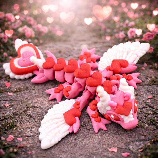 Heart Dragon – 3D Printed Valentine Dragon with Hearts & Wings, Cute Fantasy Dragon Figurine, Romantic Gift, Shelf Decor