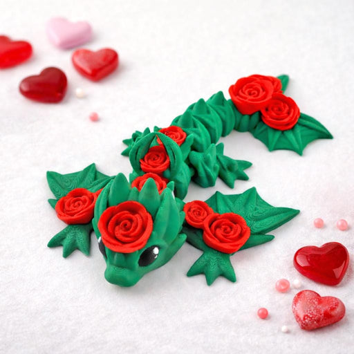 Rose Dragon Figurine – Valentine’s Day Dragon Gift, 3D Printed Floral Dragon, Cute Fantasy Creature, Romantic Rose Dragon Display