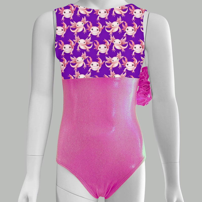 Axolotl Gymnastics Leotard: Sparkly Silver & Pink Dance or Gym Outfit