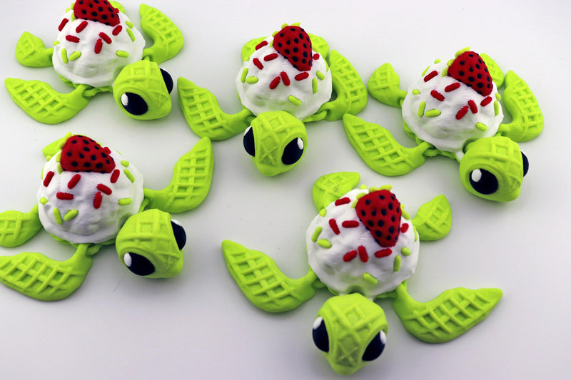 Dessert Turtle | 3D Printed Turtle Figurine | Strawberry Cake Turtle | Kawaii Turtle Decor | Sweet Animal Shelf Decor | Turtle Collectible