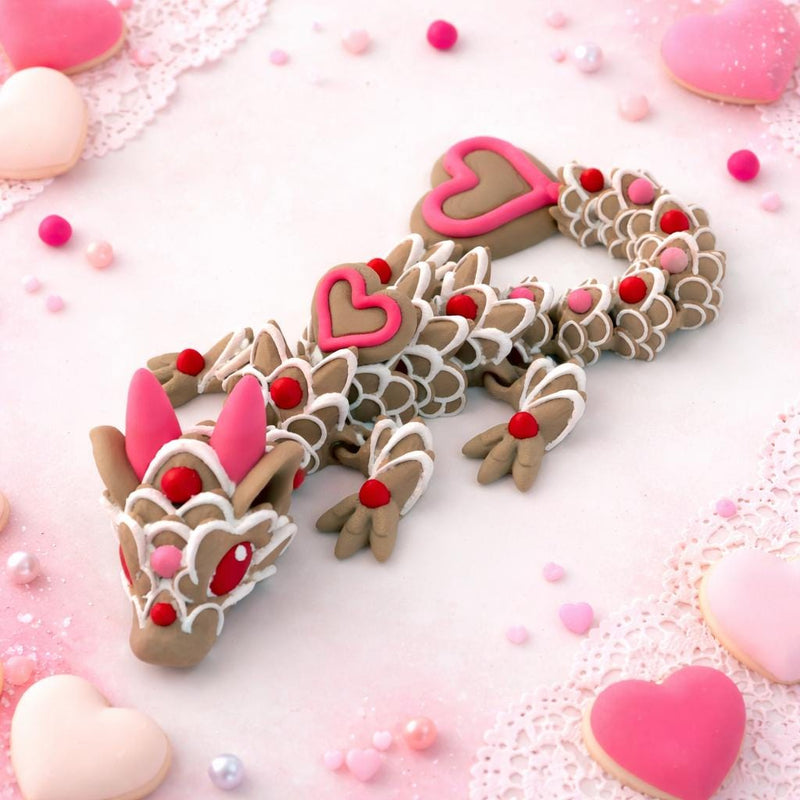 Valentine Cookie Dragon – Articulated 3D Printed Heart Dragon – Cute Valentine Decor – Dragon Figurine – Valentine Gift
