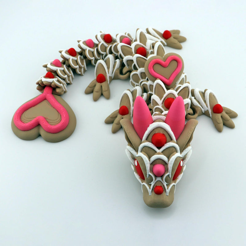 Valentine Cookie Dragon – Articulated 3D Printed Heart Dragon – Cute Valentine Decor – Dragon Figurine – Valentine Gift