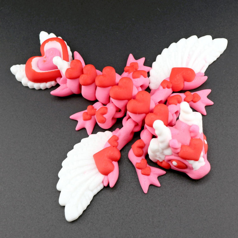Heart Dragon – 3D Printed Valentine Dragon with Hearts & Wings, Cute Fantasy Dragon Figurine, Romantic Gift, Shelf Decor