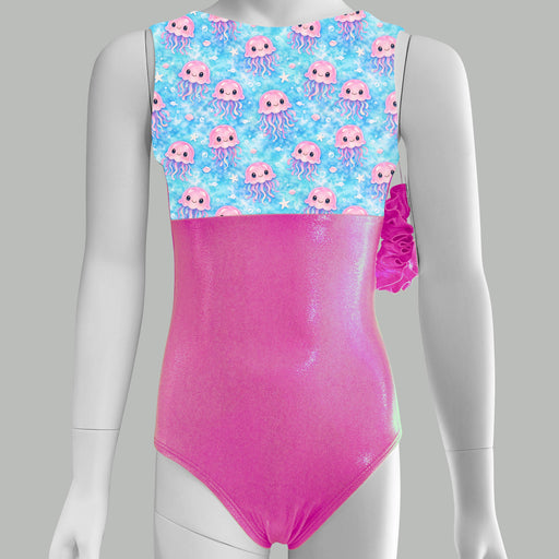 Jellyfish Gymnastics Leotard - Pink Mystique Fabric, Matching Scrunchie