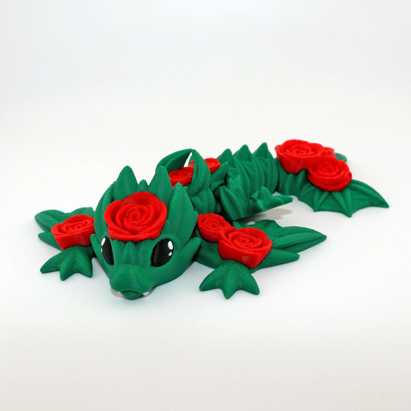 Rose Dragon Figurine – Valentine’s Day Dragon Gift, 3D Printed Floral Dragon, Cute Fantasy Creature, Romantic Rose Dragon Display