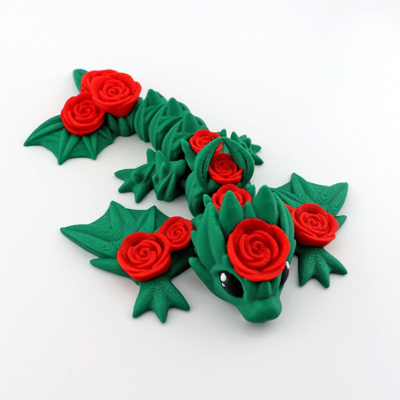 Rose Dragon Figurine – Valentine’s Day Dragon Gift, 3D Printed Floral Dragon, Cute Fantasy Creature, Romantic Rose Dragon Display