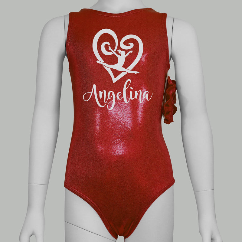 Personalized Gymnast Leotard, Glitter Heart, Valentine's Leotard, Matching Scrunchie