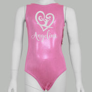 Personalized Gymnast Leotard, Glitter Heart, Valentine's Leotard, Matching Scrunchie