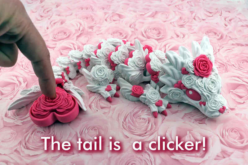 Rose Dragon Clicker – Valentine’s Day Gift, 3D Printed Articulated Floral Dragon, Cute Fantasy Fidget Creature, Romantic Rose Dragon Display
