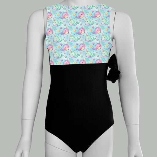 Narwhals Leotard - Kawaii Narwhal Gymnastics Leotard with Scrunchie