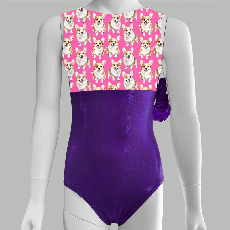 Corgi Gymnastics Leotard: Girls Dance Bodysuit, Puppy Dogs Print