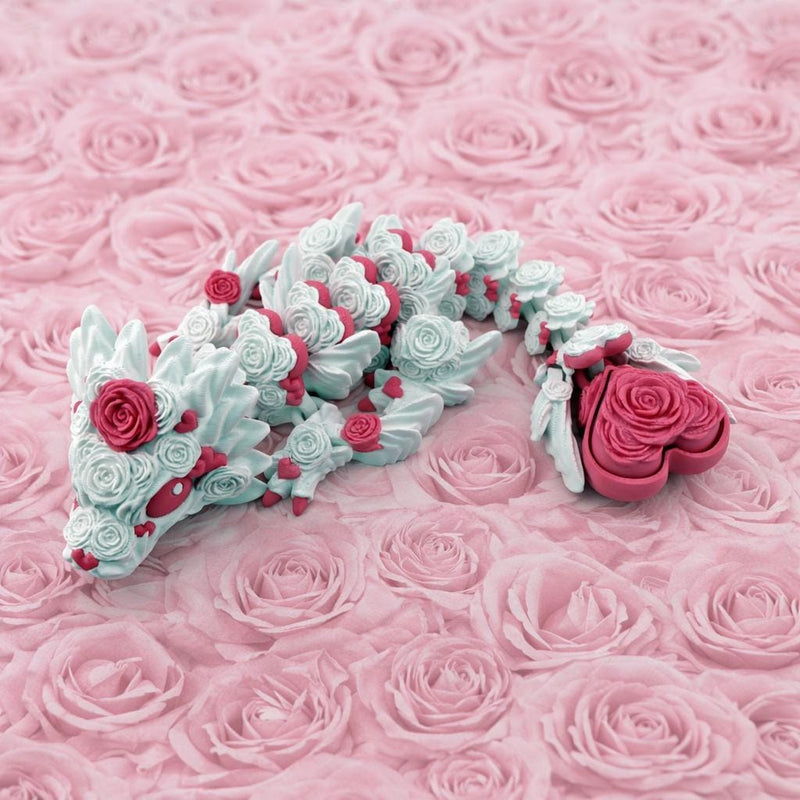 Rose Dragon Clicker – Valentine’s Day Gift, 3D Printed Articulated Floral Dragon, Cute Fantasy Fidget Creature, Romantic Rose Dragon Display