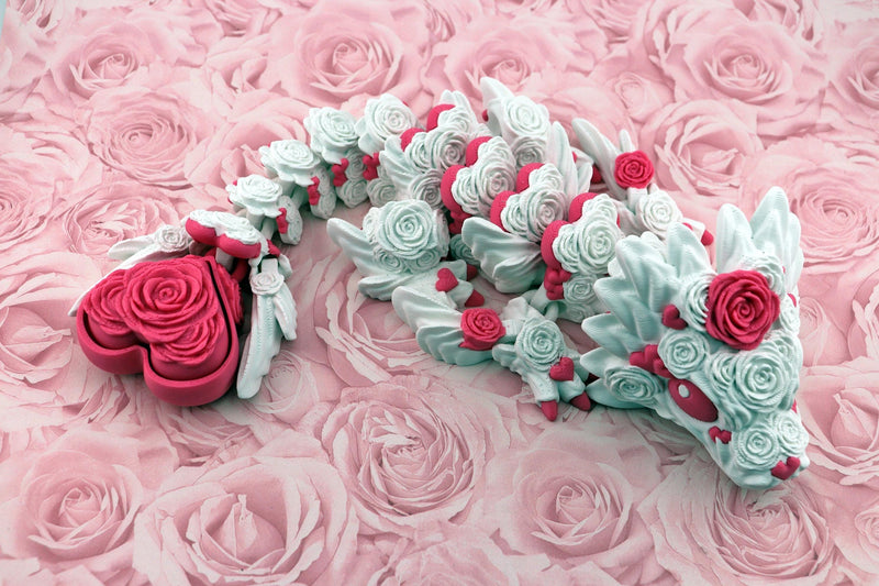 Rose Dragon Clicker – Valentine’s Day Gift, 3D Printed Articulated Floral Dragon, Cute Fantasy Fidget Creature, Romantic Rose Dragon Display