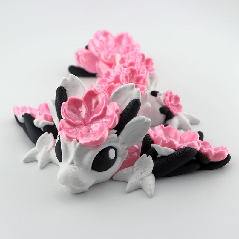 Cherry Blossom Dragon – Hanami Dragon with Pink Flowers, Cute Fantasy Wyvern Dragon Figurine, Romantic Gift, Shelf Decor