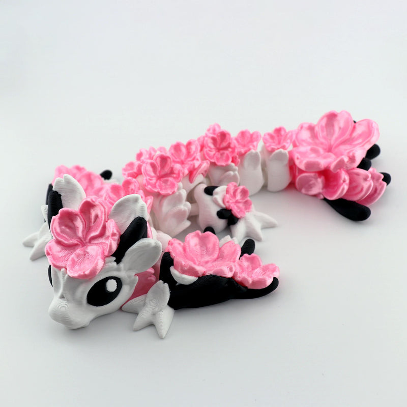 Cherry Blossom Dragon – Hanami Dragon with Pink Flowers, Cute Fantasy Wyvern Dragon Figurine, Romantic Gift, Shelf Decor