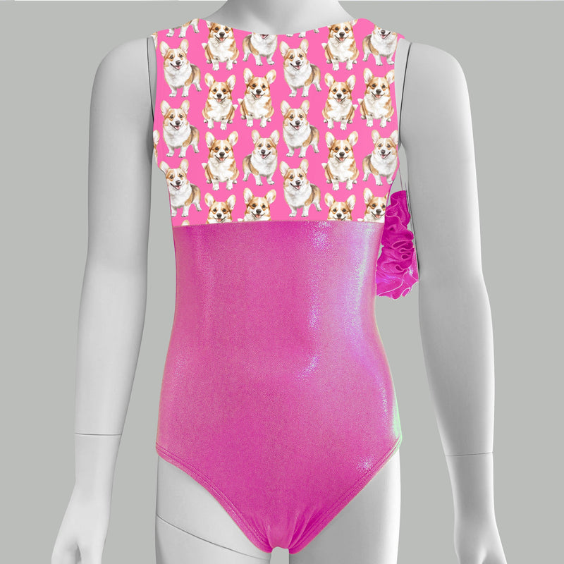 Corgi Gymnastics Leotard: Girls Dance Bodysuit, Puppy Dogs Print