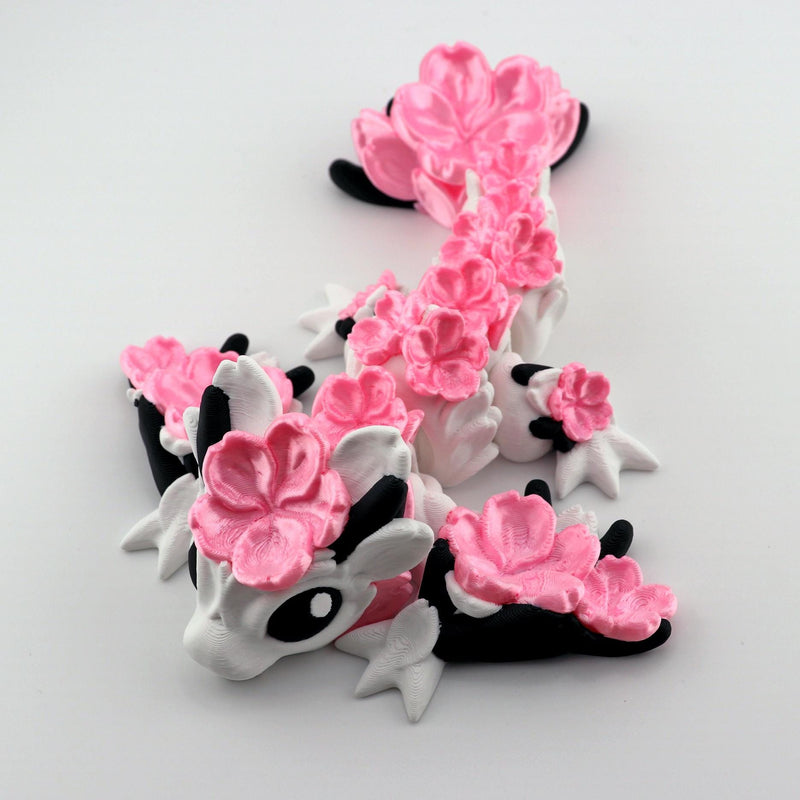 Cherry Blossom Dragon – Hanami Dragon with Pink Flowers, Cute Fantasy Wyvern Dragon Figurine, Romantic Gift, Shelf Decor