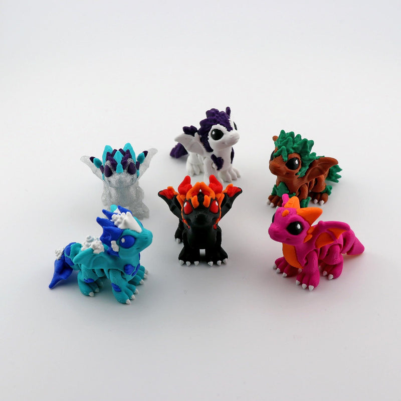 Elemental Dragon Hatchlings Set | 3D Printed Dragons | Fire Water Leaf Crystal Feather Classic Dragons | Fantasy Figurine Collection