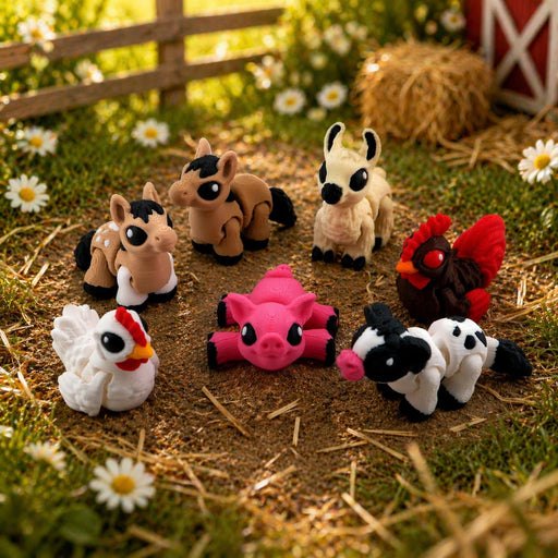 Farm Animal Hatchlings Set | 3D Printed Animals | Chicken Cow Pig Horse Llama Rooster | Cute Farm Figurines Collection