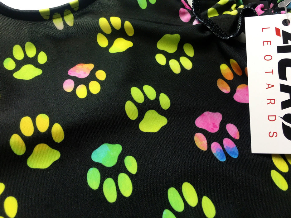 Gymnastics Leotard Girls Toddlers Kids Teens Dance Ballet Gymnastics Bodysuit Dog Cat Paw Prints Leo w/ Lime Mystique Back by AERO Leotards