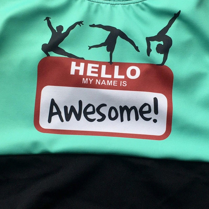 Personalized Gymnastics Leotard Girls Toddlers Kids Teens Dance Ballet Costume Custom Bodysuit Hello My Name is Awesome Leo by AERO Leotards