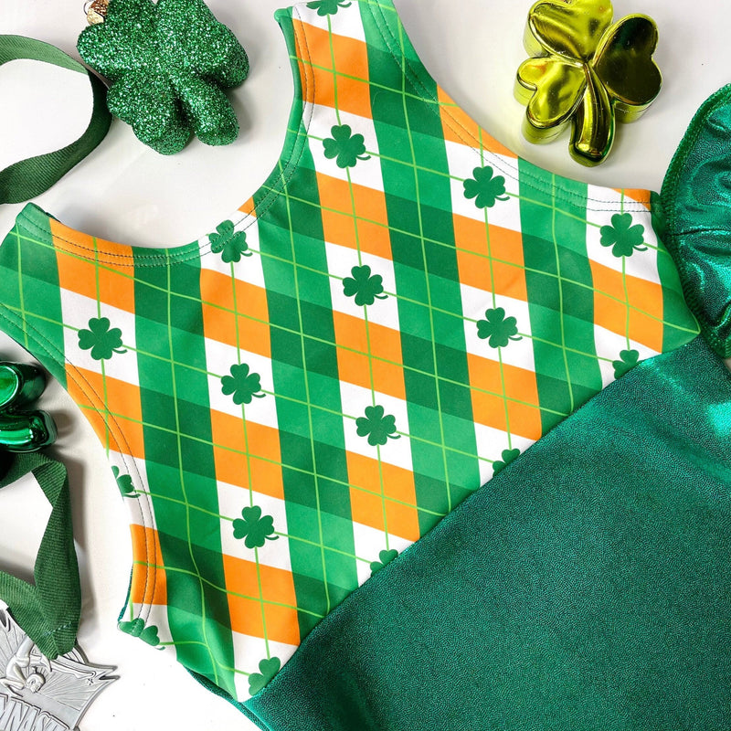 St. Patrick’s Gymnastics Leotard Girls Toddlers Kids Teens Dance Ballet Costume Custom Bodysuit Tartan Plaid Shamrock Leo by AERO Leotards