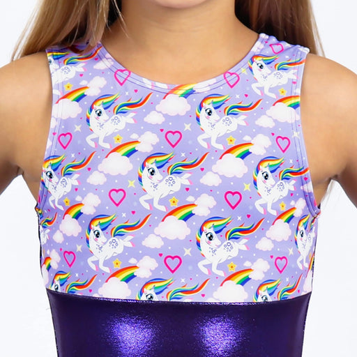 Rainbow Unicorns Gymnastics Leotard Girls, Toddlers, Kids, Teens, Dance Ballet Custom Bodysuit Purple Rainbow Unicorn Leo by AERO Leotards