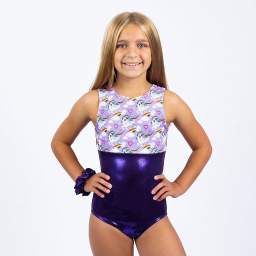 Rainbow Unicorns Gymnastics Leotard Girls, Toddlers, Kids, Teens, Dance Ballet Custom Bodysuit Purple Rainbow Unicorn Leo by AERO Leotards