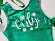 Shamrock Gymnastics Leotard, Personalized Girls Toddlers Teens Dance Ballet Costume Custom Bodysuit St. Patrick's Day Leo by AERO Leotards