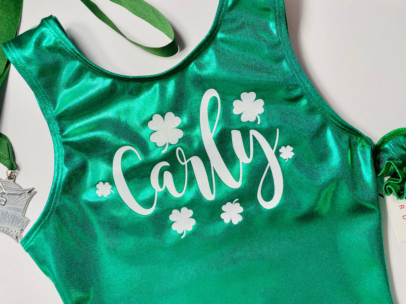 Shamrock Gymnastics Leotard, Personalized Girls Toddlers Teens Dance Ballet Costume Custom Bodysuit St. Patrick's Day Leo by AERO Leotards