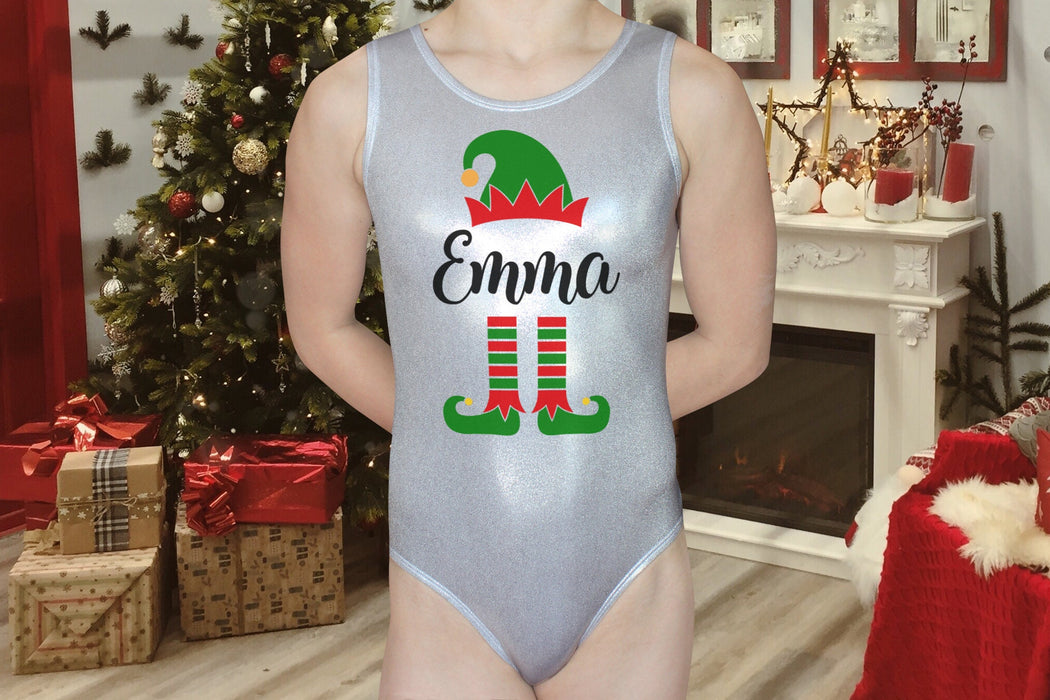 Personalized Elf Gymnastics Leotard, Holiday Christmas Leotard for Girls Toddlers Kids Teens Custom Bodysuit Leo by AERO Leotards