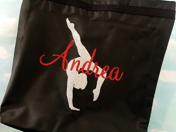 Personalized Zippered TOTE Gymnast Sparkle Gymnastics custom Glitter Tote Bag Gift Gym Bag with Glitter Design MANY COLORS!