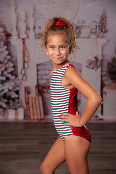 Christmas Stripes Gymnastics Leotard Girls Toddler Kids Teen Dance Ballet Costume Bodysuit Christmas Candy Cane Elf Leo by AERO Leotards