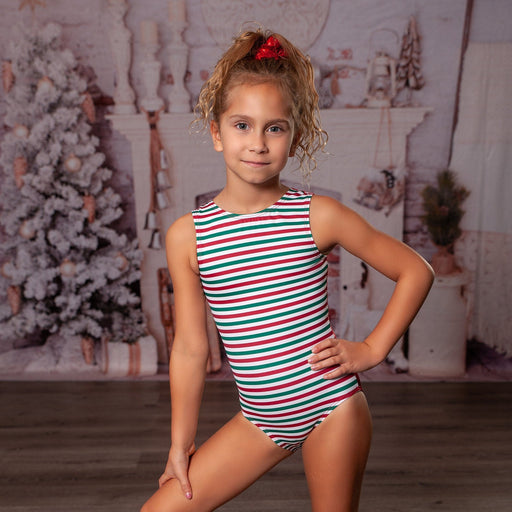 Christmas Stripes Gymnastics Leotard Girls Toddler Kids Teen Dance Ballet Costume Bodysuit Christmas Candy Cane Elf Leo by AERO Leotards