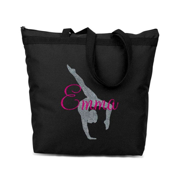 Personalized Zippered TOTE Gymnast Sparkle Gymnastics custom Glitter Tote Bag Gift Gym Bag with Glitter Design MANY COLORS!