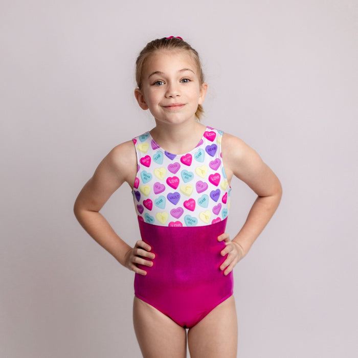 Valentine's Day Candy Hearts Gymnastics Leotard Girls Toddlers Kids Teen Dance Ballet Gymnastics Gifts Custom Bodysuit Leo by AERO Leotards