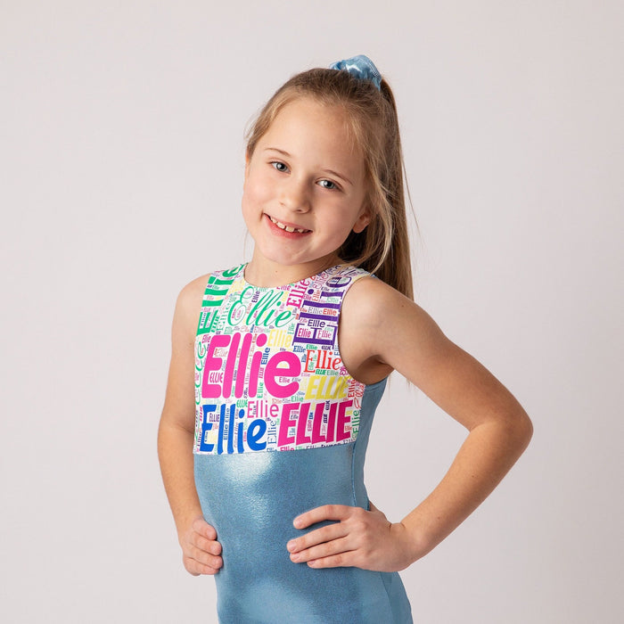 Personalized Gymnastics Leotard Girls Kids Toddlers Teens Dance Ballet Gymnast Costume Custom Bodysuit Custom Name Blue Leo by AERO Leotards