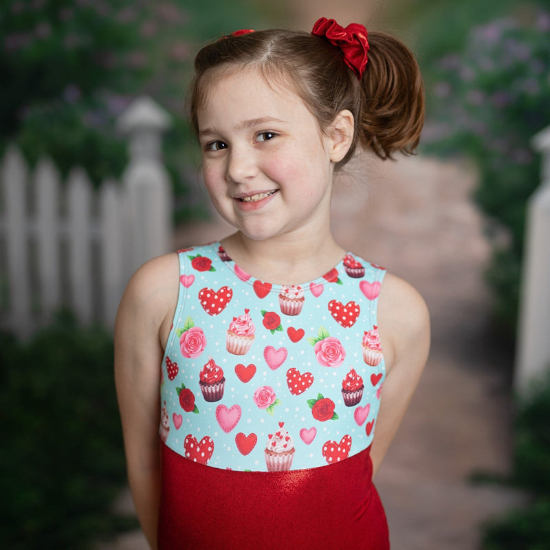 Cupcakes & Hearts Gymnastics Leotard for Girls Kids Toddlers Teens Red Roses Heart Leo by AERO Leotards